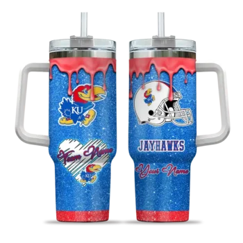 custom kansas jayhawks heart helmet motif blue curved tumbler best selling.webp