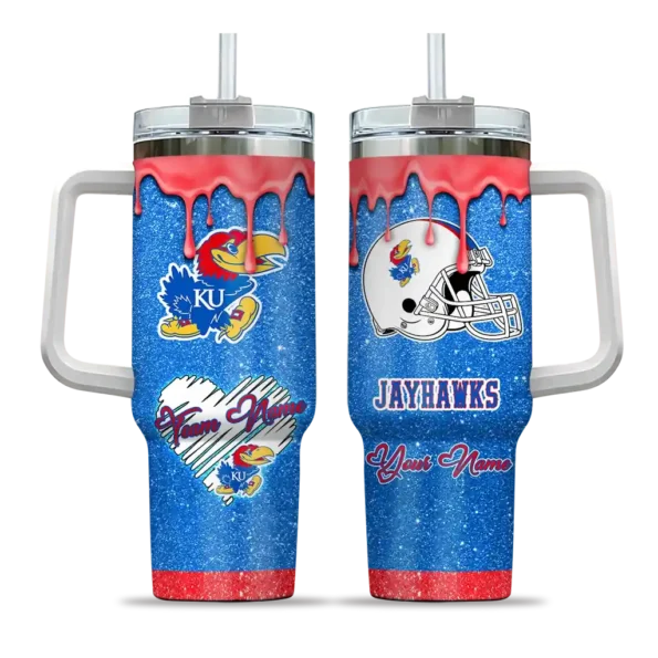 custom kansas jayhawks heart helmet motif blue curved tumbler best selling.webp