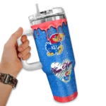 custom kansas jayhawks heart helmet motif blue curved tumbler best selling.webp