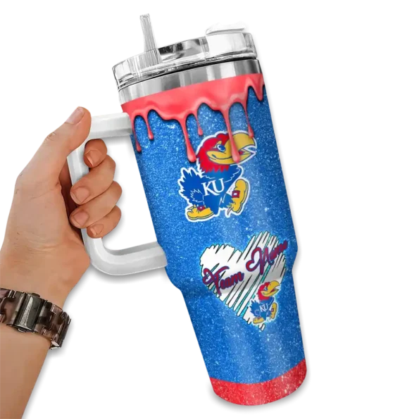 custom kansas jayhawks heart helmet motif blue curved tumbler fashion forward.webp