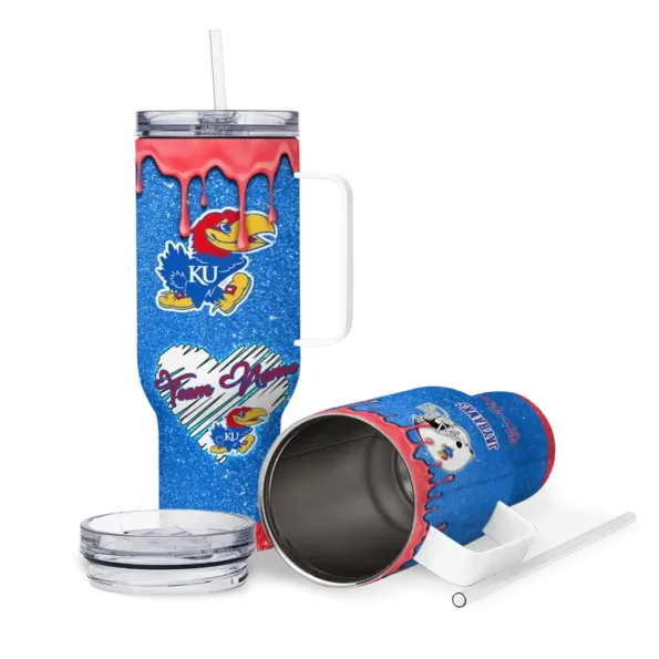 custom kansas jayhawks heart helmet motif blue curved tumbler high quality.webp