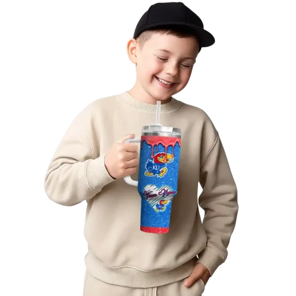 custom kansas jayhawks heart helmet motif blue curved tumbler latest model.webp