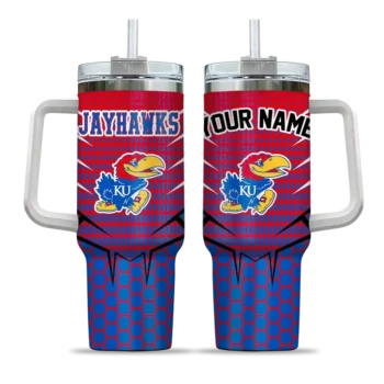 custom kansas jayhawks hex texture blue curved tumbler best selling.webp