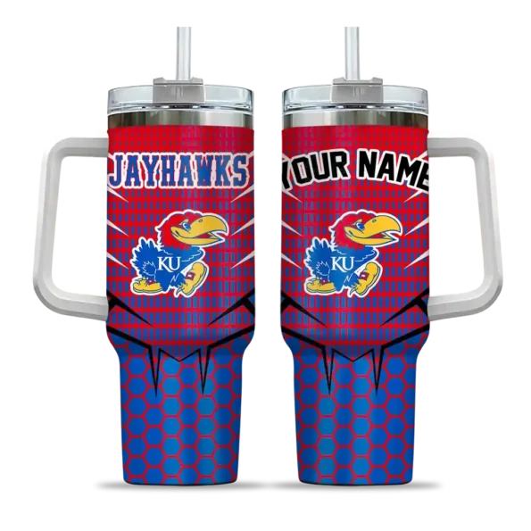 custom kansas jayhawks hex texture blue curved tumbler best selling.webp