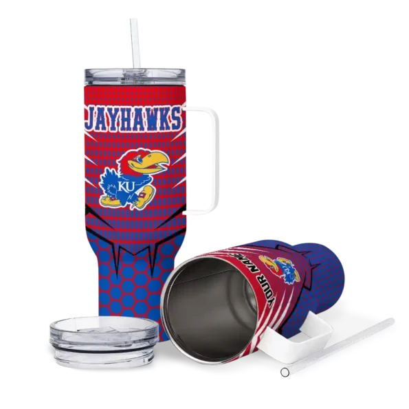 custom kansas jayhawks hex texture blue curved tumbler high quality.webp