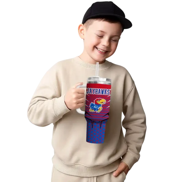 custom kansas jayhawks hex texture blue curved tumbler latest model.webp
