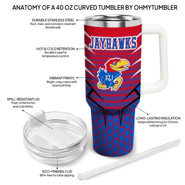 custom kansas jayhawks hex texture blue curved tumbler new arrival.webp