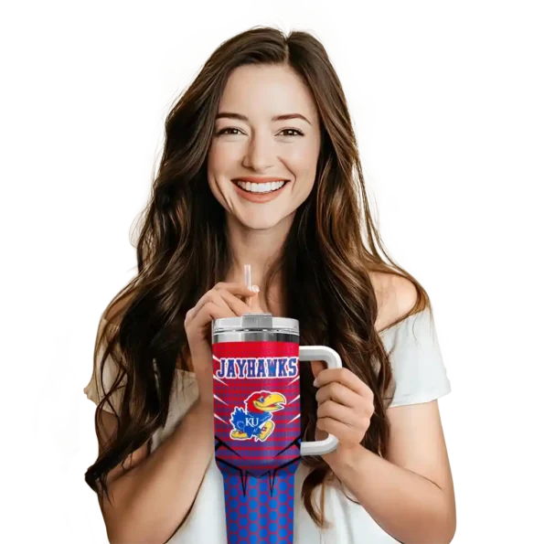 custom kansas jayhawks hex texture blue curved tumbler premium grade.webp