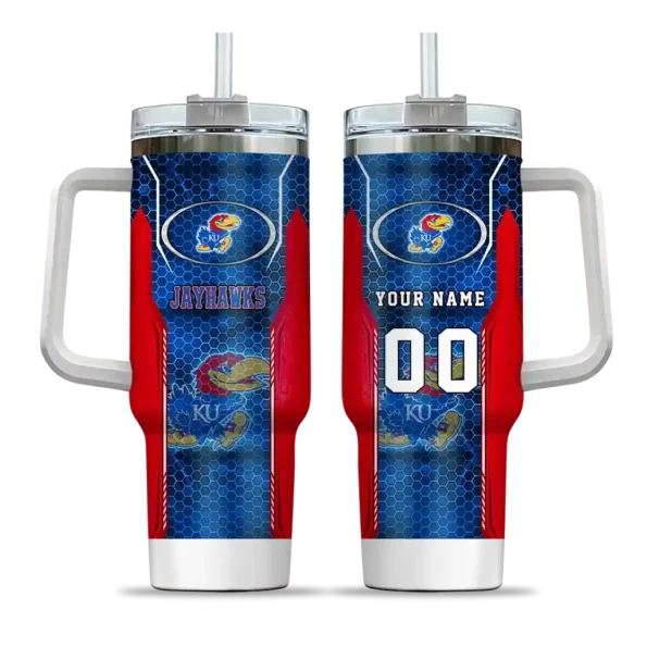 custom kansas jayhawks hexagon armor blue curved tumbler best selling.webp