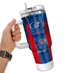 custom kansas jayhawks hexagon armor blue curved tumbler best selling.webp