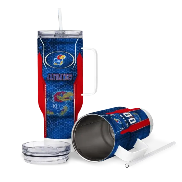 custom kansas jayhawks hexagon armor blue curved tumbler high quality.webp