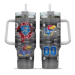 custom kansas jayhawks superman shield blue gray curved tumbler best selling.webp
