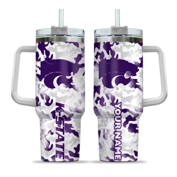 custom kansas state wildcats camo mashup purple white curved tumbler best selling.webp