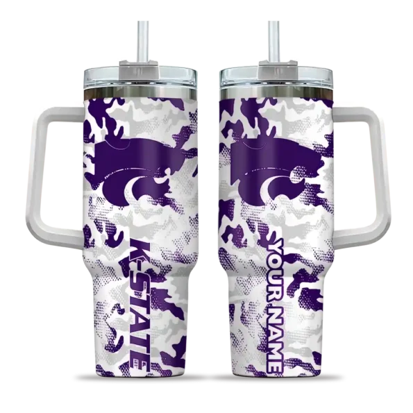 custom kansas state wildcats camo mashup purple white curved tumbler best selling.webp