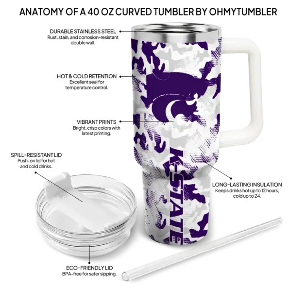 custom kansas state wildcats camo mashup purple white curved tumbler new arrival.webp