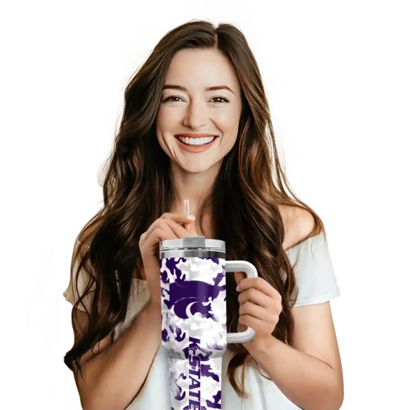 custom kansas state wildcats camo mashup purple white curved tumbler premium grade.webp