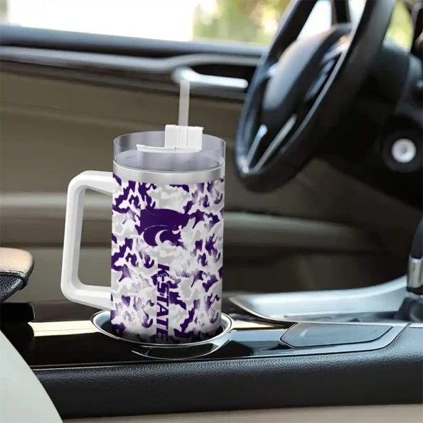 custom kansas state wildcats camo mashup purple white curved tumbler trendy.webp