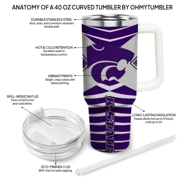 custom kansas state wildcats chevron layers purple curved tumbler new arrival.webp