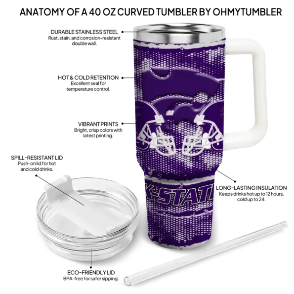 custom kansas state wildcats honey streaks purple curved tumbler new arrival.webp