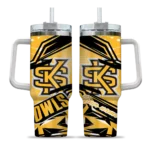 custom kennesaw state owls abstract paths gold curved tumbler best selling.webp