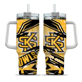 custom kennesaw state owls abstract paths gold curved tumbler best selling.webp