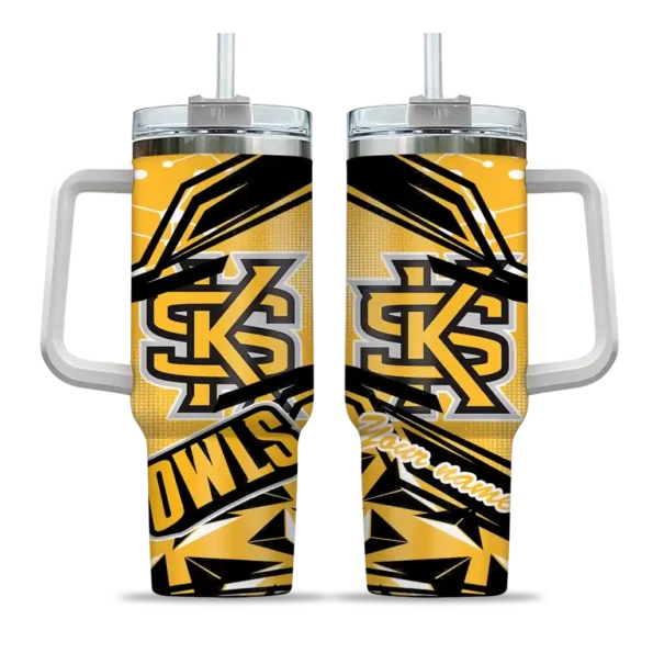 custom kennesaw state owls abstract paths gold curved tumbler best selling.webp