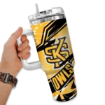 custom kennesaw state owls abstract paths gold curved tumbler best selling.webp