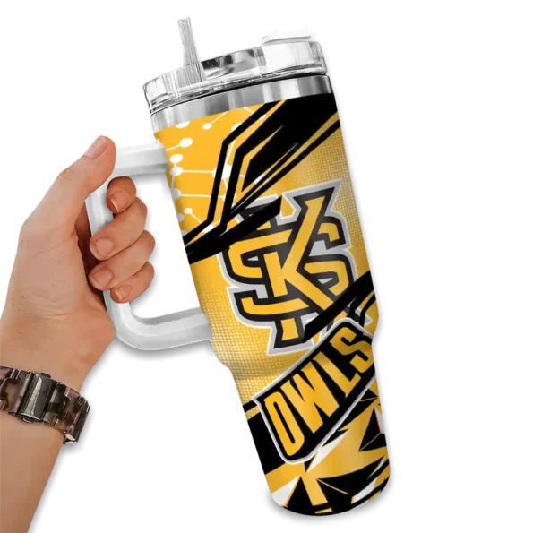 custom kennesaw state owls abstract paths gold curved tumbler fashion forward.webp