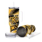 custom kennesaw state owls abstract paths gold curved tumbler best selling.webp