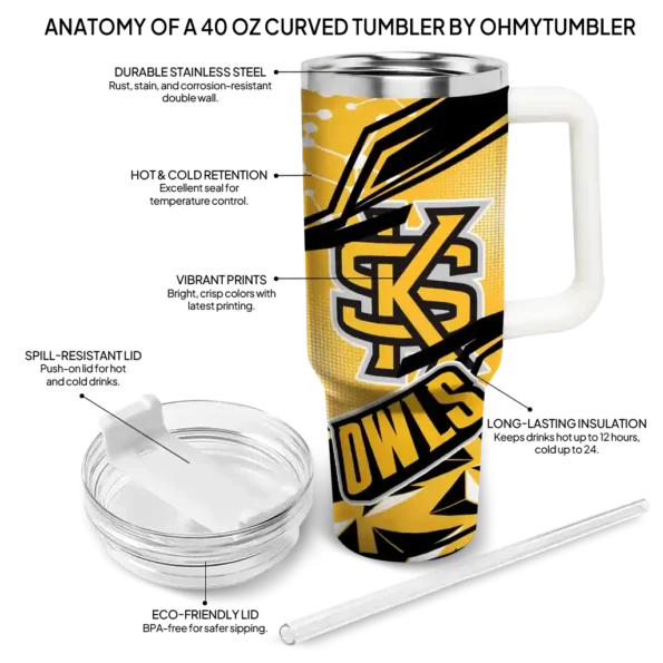 custom kennesaw state owls abstract paths gold curved tumbler new arrival.webp