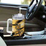 custom kennesaw state owls abstract paths gold curved tumbler best selling.webp