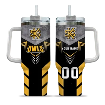 custom kennesaw state owls arrow armor gold black curved tumbler best selling.webp