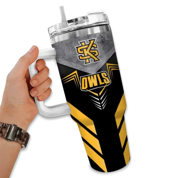 custom kennesaw state owls arrow armor gold black curved tumbler fashion forward.webp