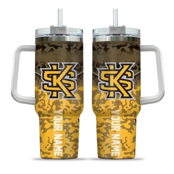 custom kennesaw state owls chevron stripe gold curved tumbler best selling.webp