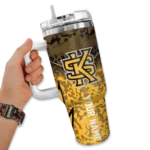 custom kennesaw state owls chevron stripe gold curved tumbler best selling.webp