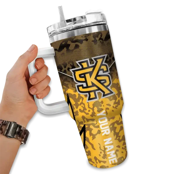 custom kennesaw state owls chevron stripe gold curved tumbler fashion forward.webp