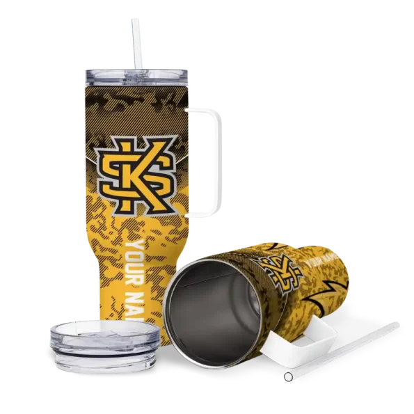 custom kennesaw state owls chevron stripe gold curved tumbler high quality.webp