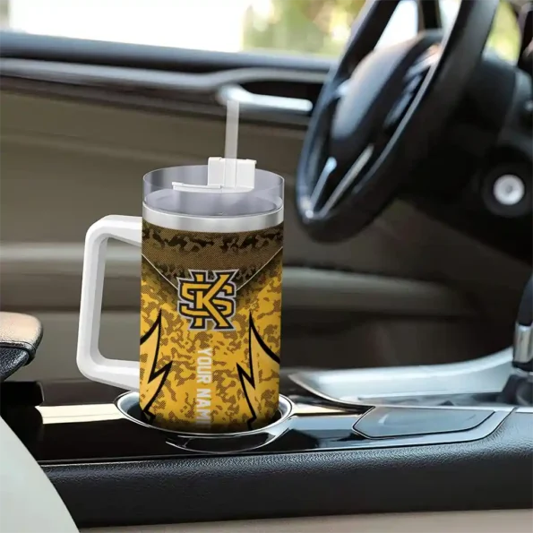 custom kennesaw state owls chevron stripe gold curved tumbler trendy.webp