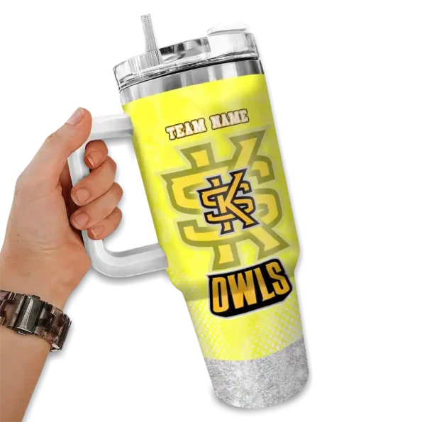 custom kennesaw state owls geometric prism gold curved tumbler fashion forward.webp