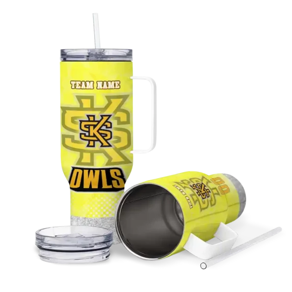 custom kennesaw state owls geometric prism gold curved tumbler high quality.webp