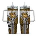 custom kennesaw state owls leopard zipper gold curved tumbler best selling.webp