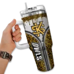 custom kennesaw state owls leopard zipper gold curved tumbler best selling.webp