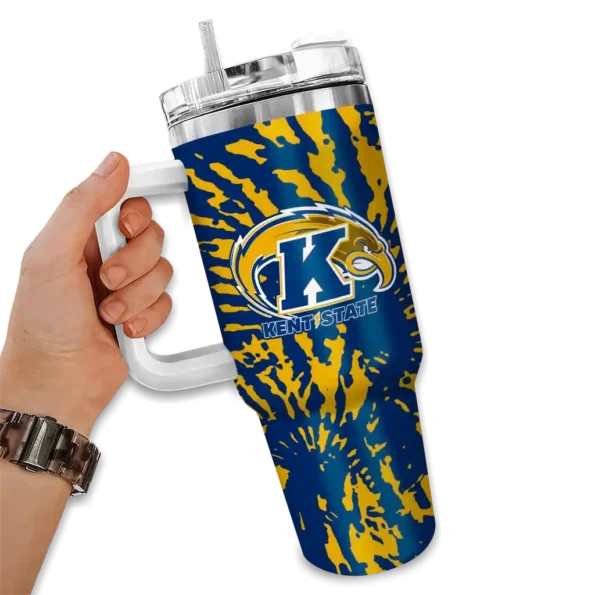 custom kent state golden flashes burst swirl navy blue curved tumbler fashion forward.webp