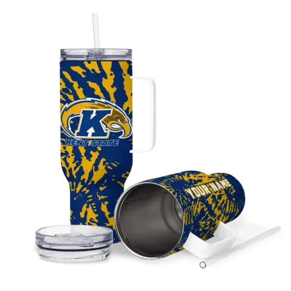 custom kent state golden flashes burst swirl navy blue curved tumbler high quality.webp