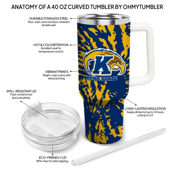 custom kent state golden flashes burst swirl navy blue curved tumbler new arrival.webp