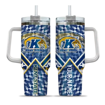 custom kent state golden flashes chevron angle navy blue curved tumbler best selling.webp
