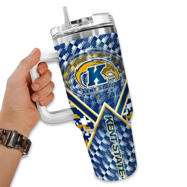 custom kent state golden flashes chevron angle navy blue curved tumbler fashion forward.webp