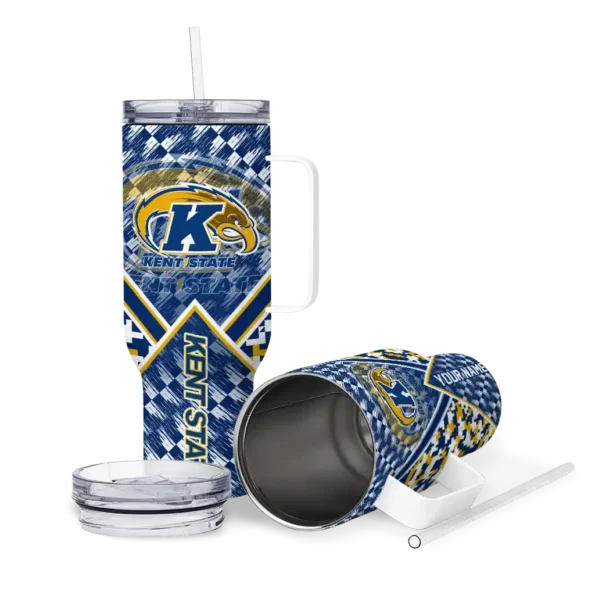 custom kent state golden flashes chevron angle navy blue curved tumbler high quality.webp