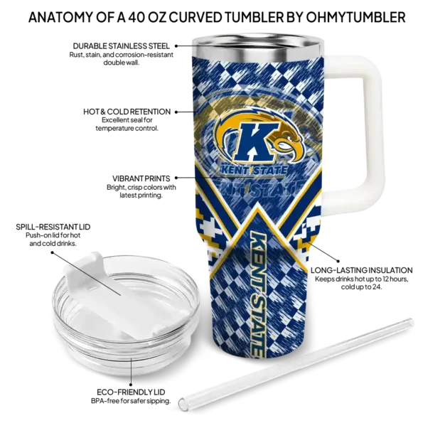 custom kent state golden flashes chevron angle navy blue curved tumbler new arrival.webp