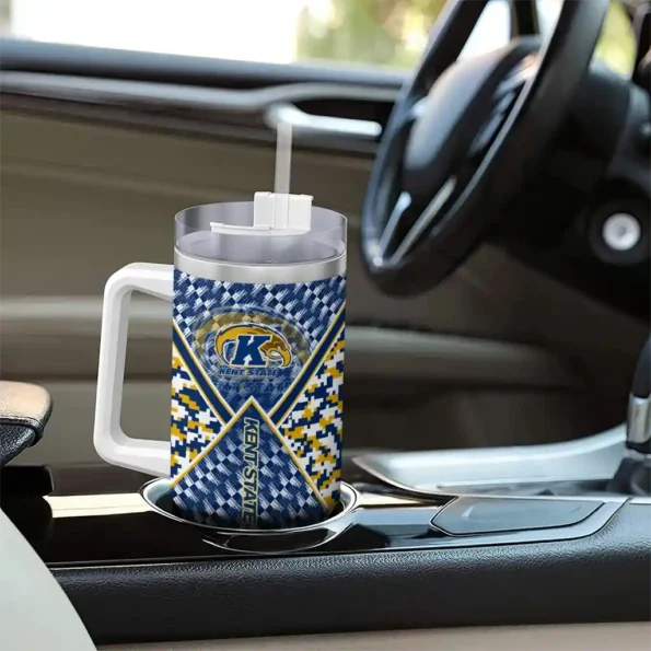 custom kent state golden flashes chevron angle navy blue curved tumbler trendy.webp